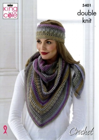 Knitting Pattern - King Cole 5401 - Riot DK - Ladies Shawl, Cowl & Hat